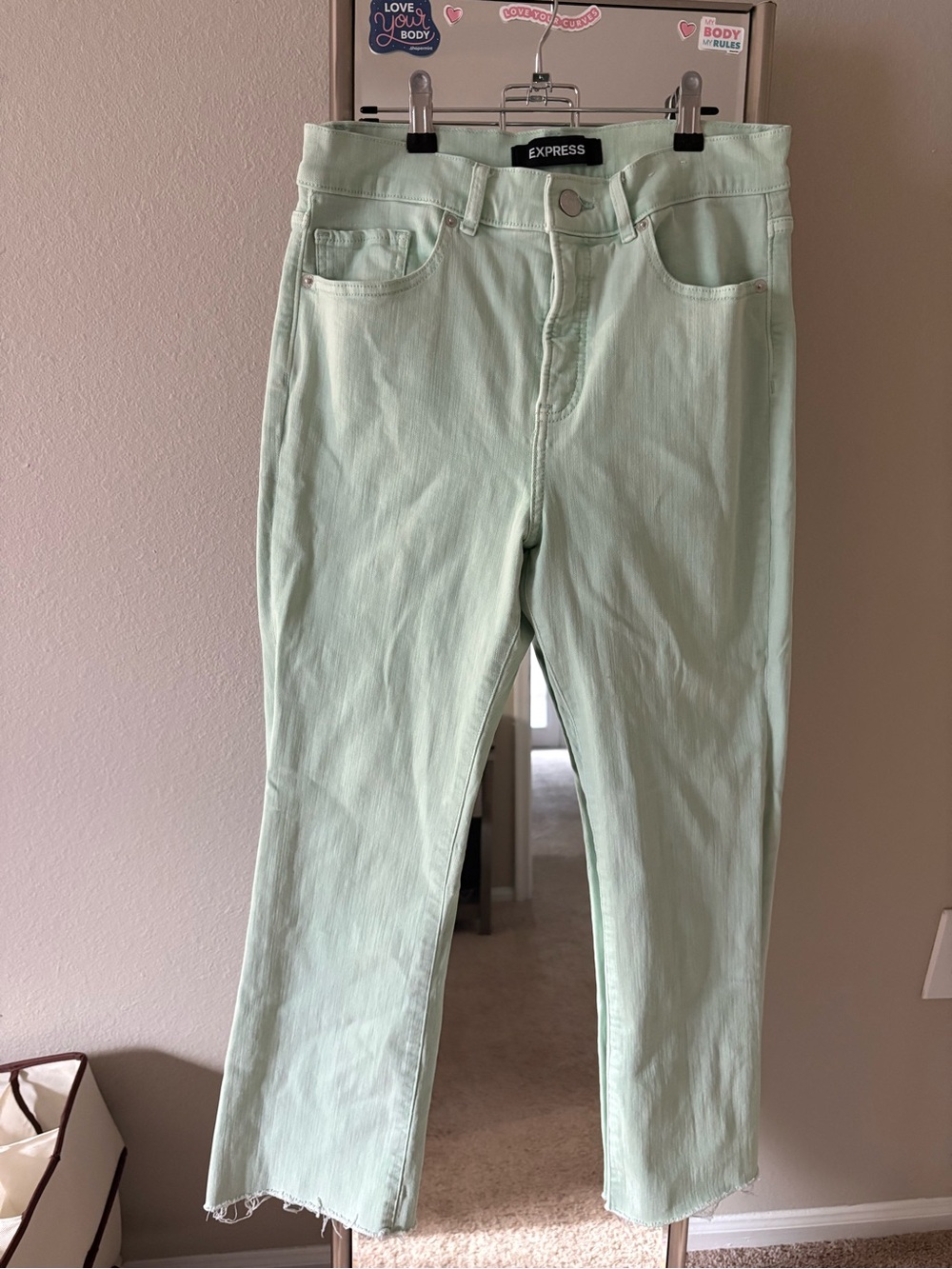Express Mint Green Cropped High-Rise Jeans